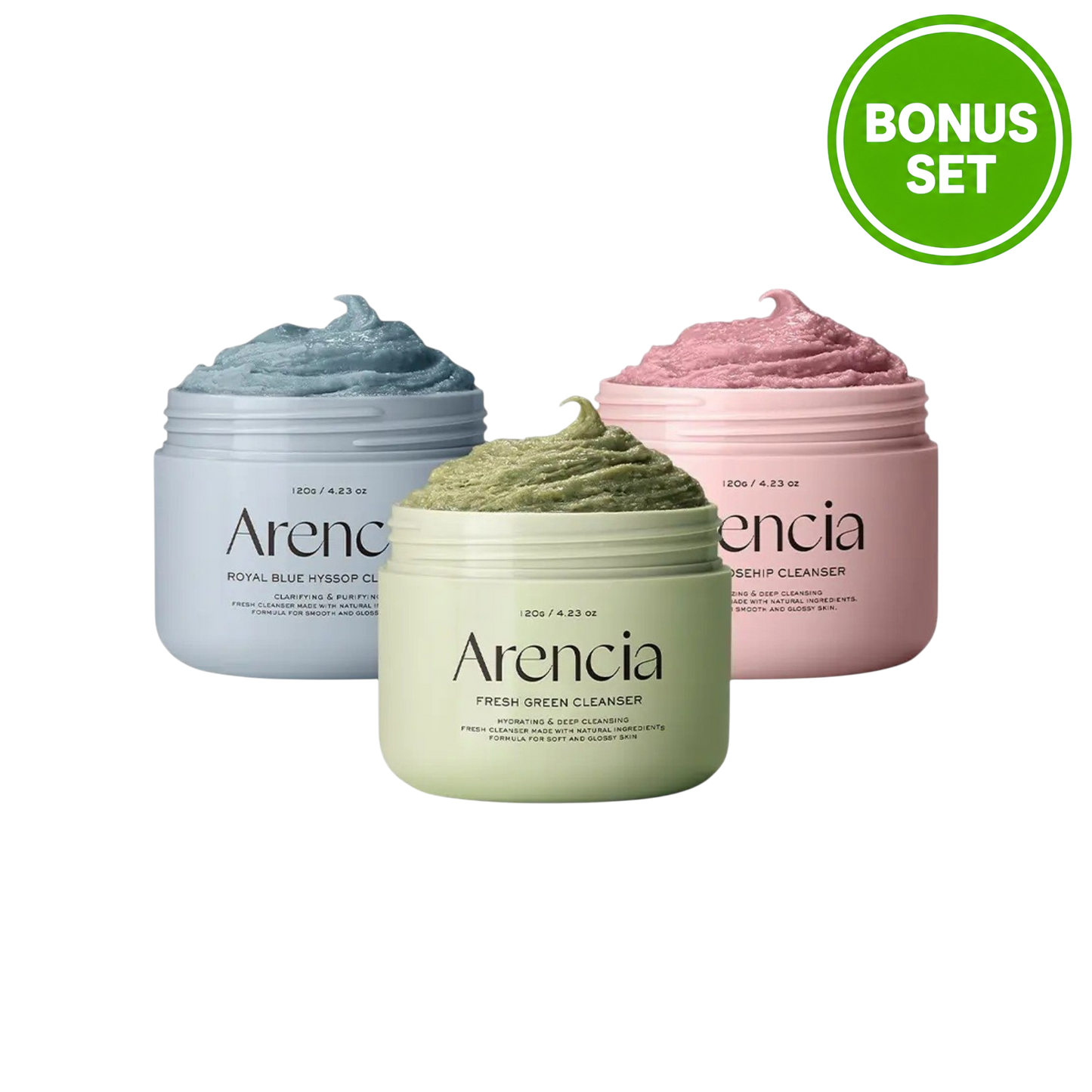 ARENCIA Fresh Cleanser 120g + 15g Bonus Set (Green / Royal Rosehip / Royal Blue Hyssop)
