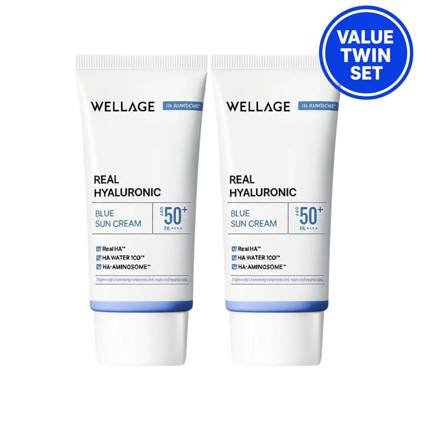 WELLAGE Real Hyaluronic Blue Sun Cream SPF50+ PA++++ 50ml + 50ml (Twin Set)