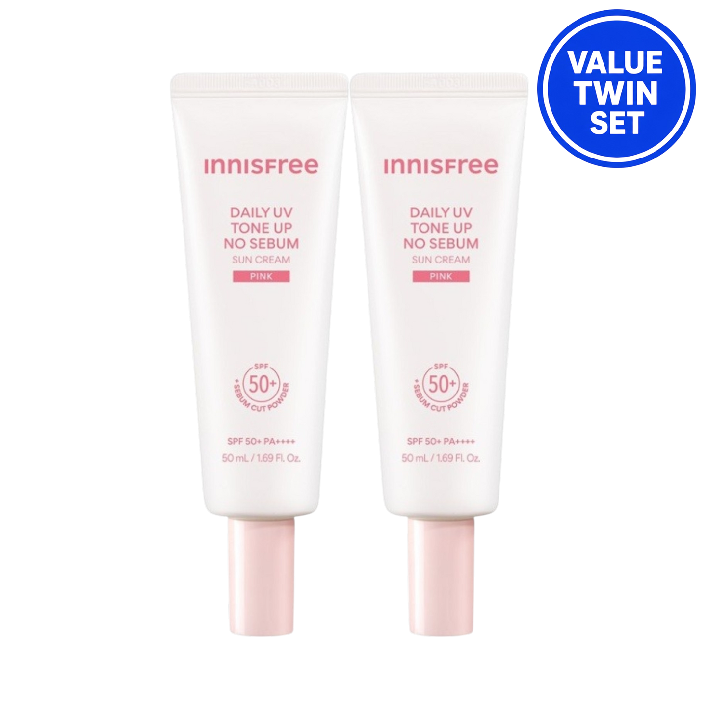 INNISFREE PINK Daily UV Tone-Up No Sebum Sun Cream SPF50+ PA++++ 50ML + 50ML Value Twin Set