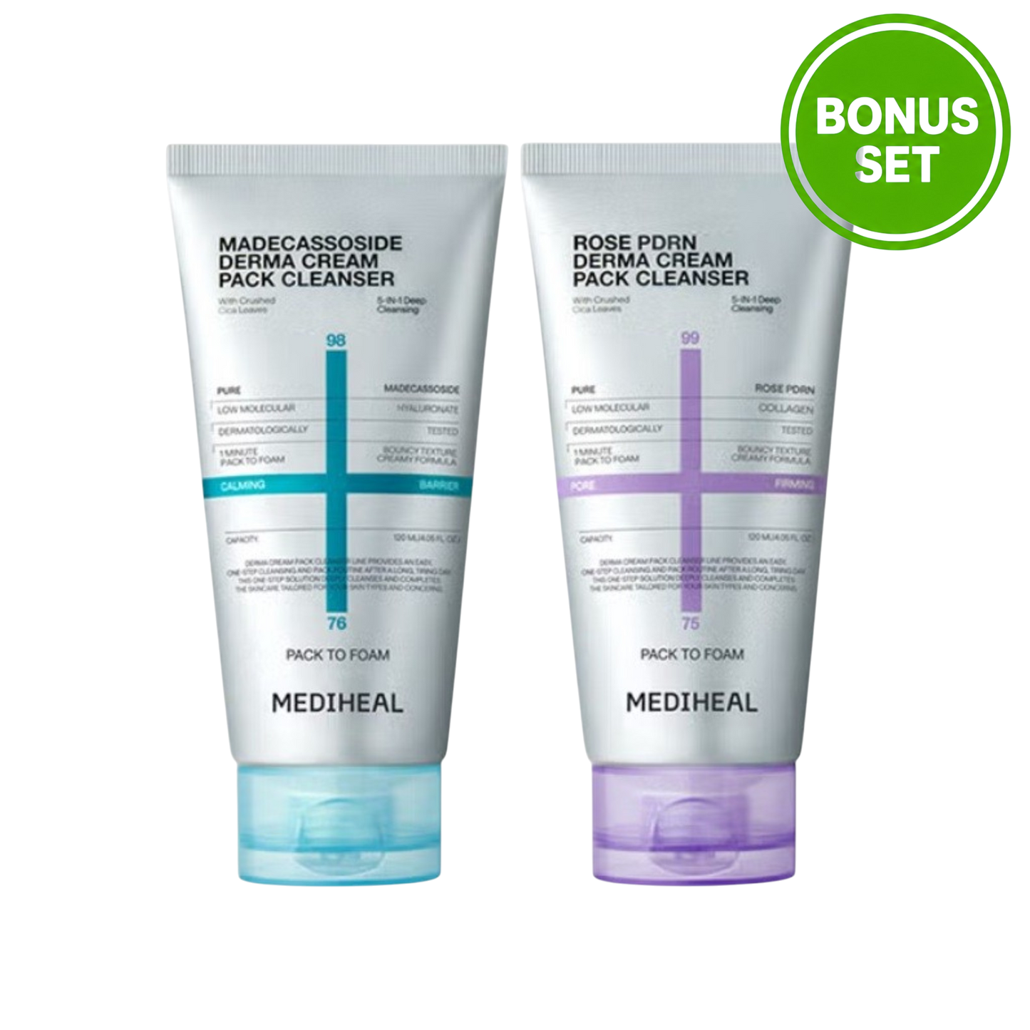 MEDIHEAL Derma Cream Pack Cleanser Madecassoside / Rose PDRN 120ml + 20ml Bonus Set
