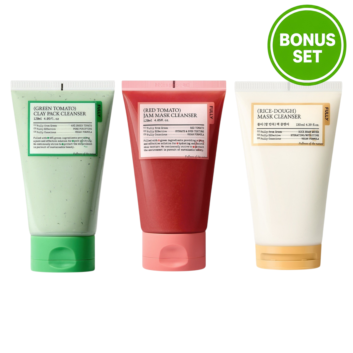FULLY Vegan Pack Cleanser 3 Types (Green Tomato / Red Tomato / Rice Dough) 120ml + 30ml Bonus Set