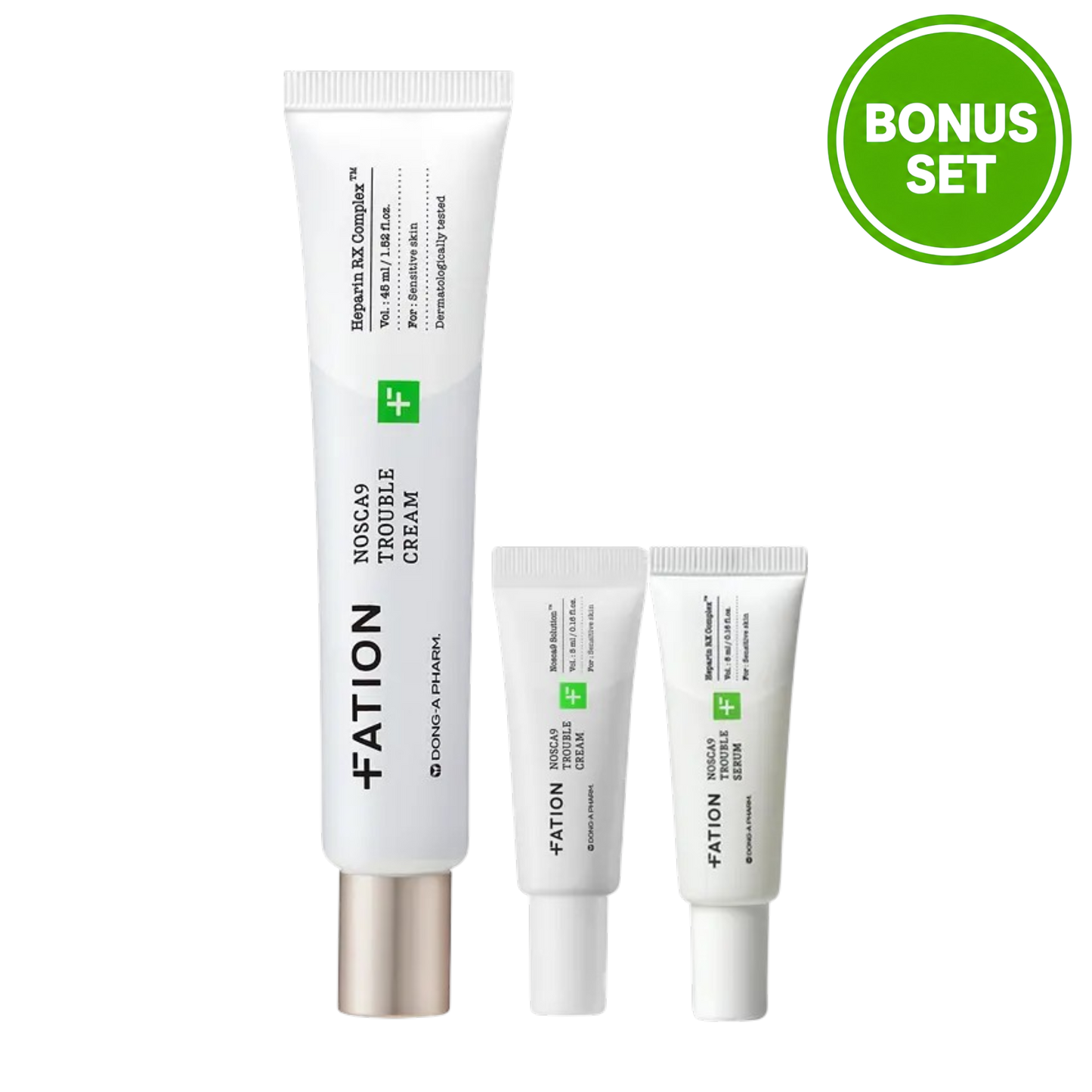 FATION NOSCA9 TROUBLE CREAM 45ML + 5ML CREAM + 5ML SERUM (BONUS SET)