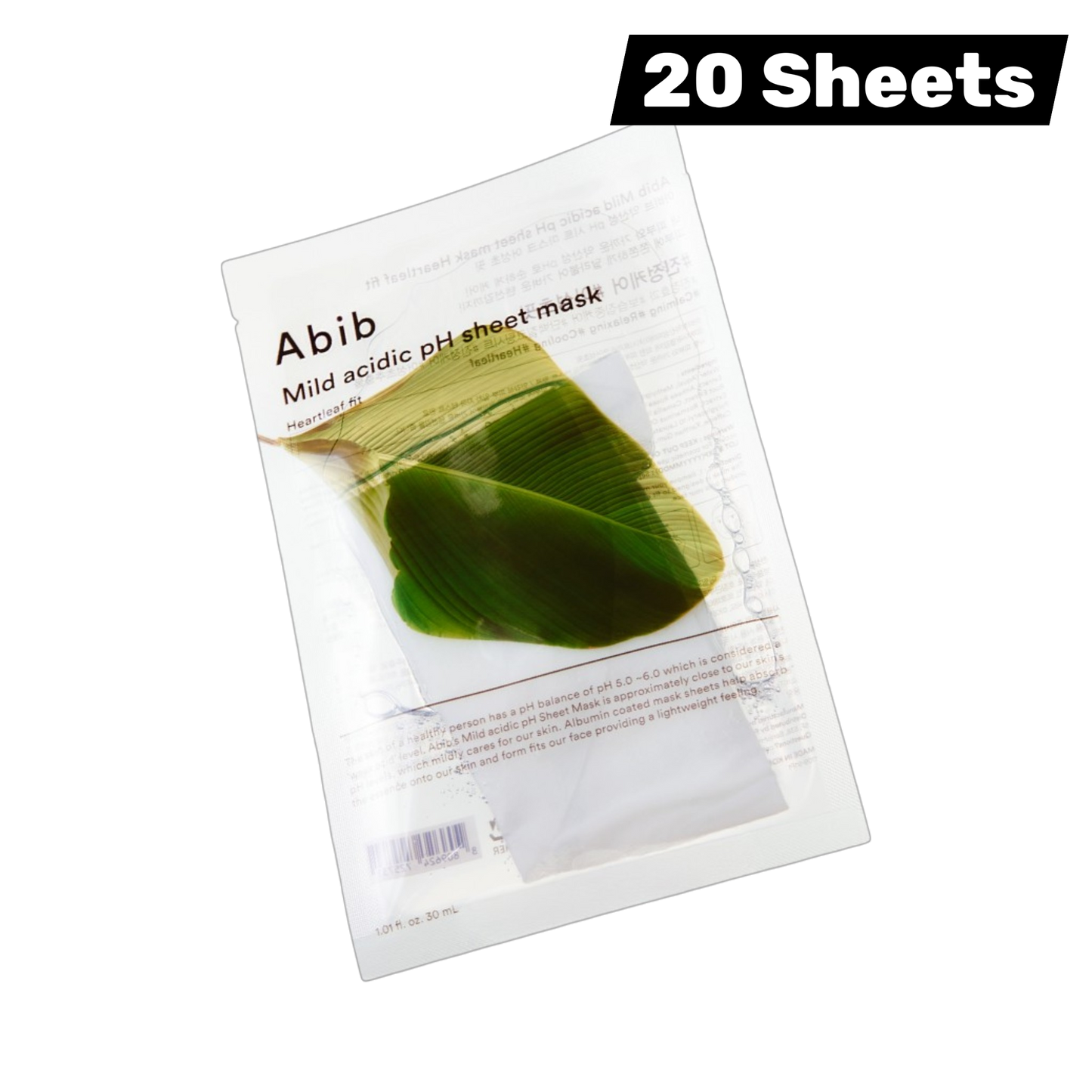 Abib Mild Acidic pH Sheet Mask Heartleaf Fit 20 Sheets (30ml × 20)