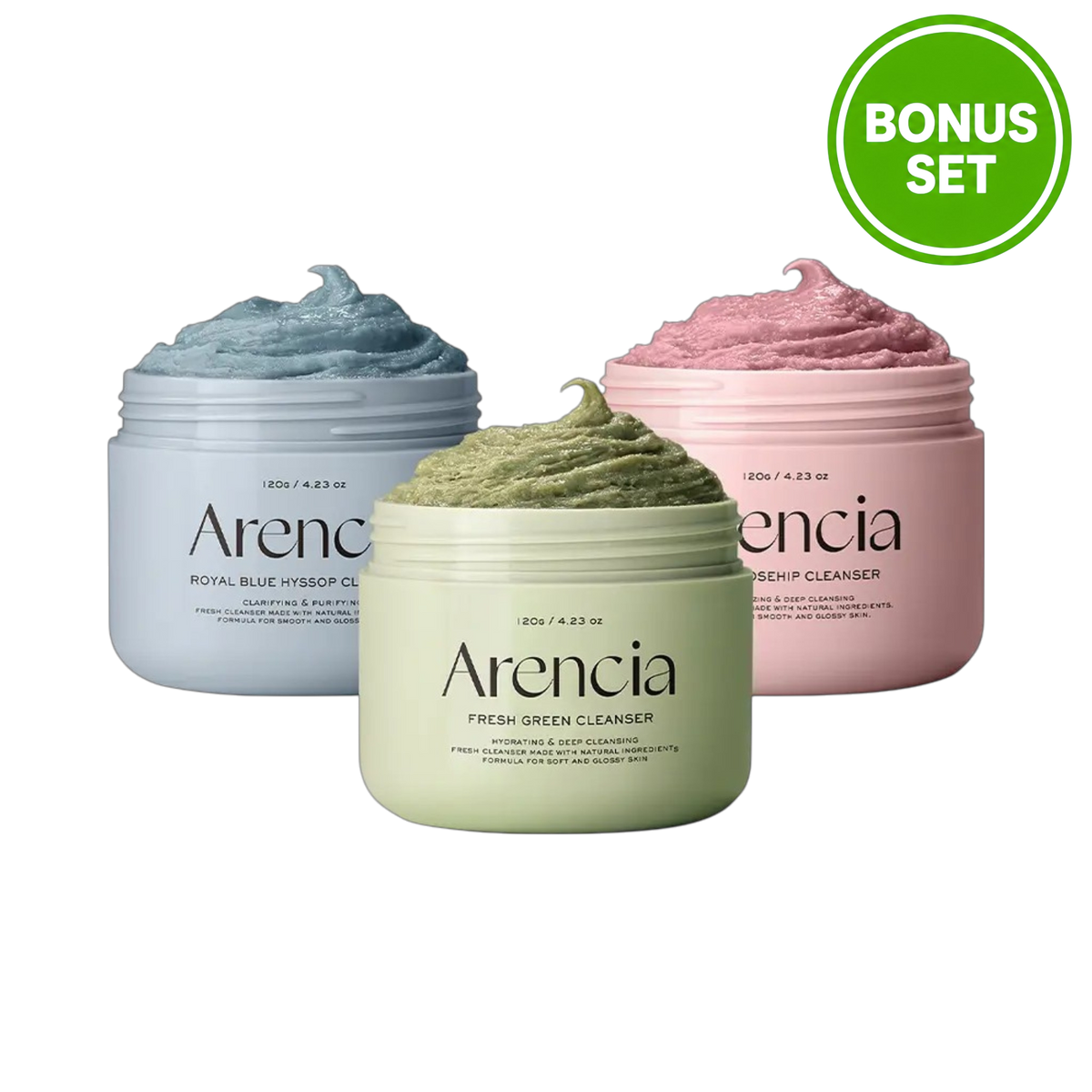 ARENCIA Fresh Cleanser 120g + 15g Bonus Set (Green / Royal Rosehip / Royal Blue Hyssop)