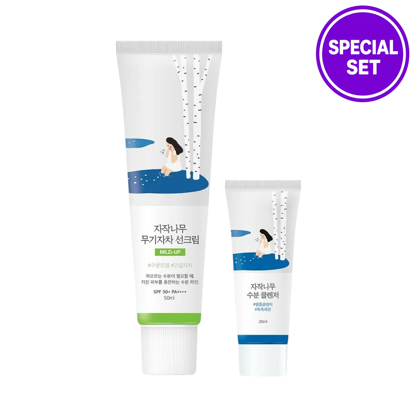 ROUND LAB Birch Juice Mineral Mild-Up Sun Cream SPF50+ PA++++ 50ml + 20ml Cleanser