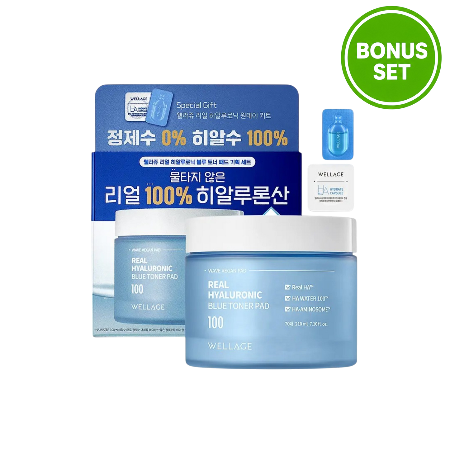 WELLAGE REal Hyaluronic Blue Toner Pad Specialt set (70 Pads + 1 Day Kit)