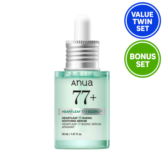 ANUA Heartleaf 77+ B3 Zinc Soothing Serum 30ml + 30ml + Heartleaf Soothing Cream 20ml  (Twin Value Set + Bonus)