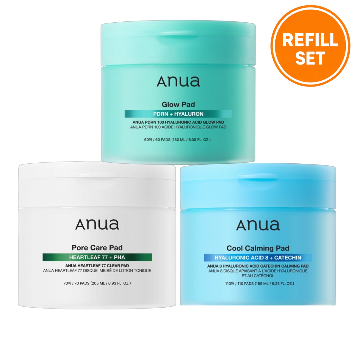 ANUA Pad Full Size + Refill Set - 3 Types (Heartleaf / PDRN / Catechin)