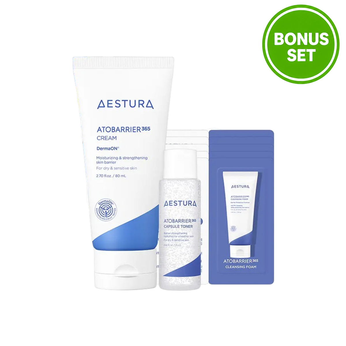AESTURA ATOBARRIER 365 CREAM 80ml + CAPSULE TONER 25ML + CLEANSING FOAM 3g * 3EA BONUS SET
