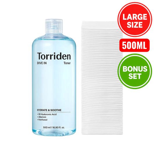 TORRIDEN Dive-In Low Molecular Hyaluronic Acid Toner 500ml + 60 Cotton Pads (Bonus Set)