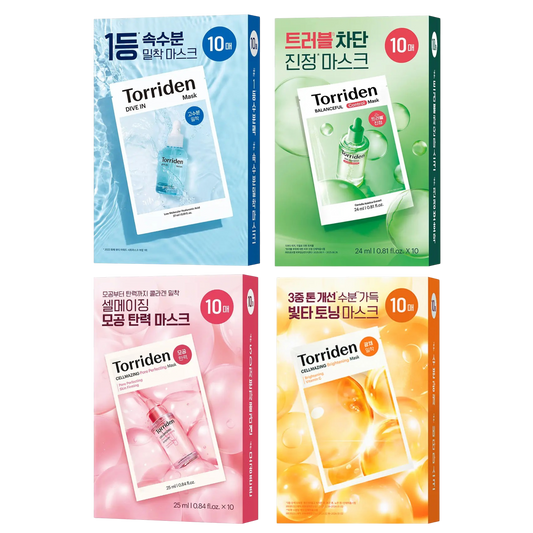 TORRIDEN Daily Sheet Mask - 10 Sheets (Dive-In Hyaluronic Acid / Balanceful Control / Cellmazing Brightening / Cellmazing Pore Perfecting)
