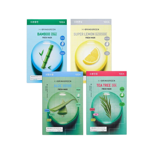 BRINGGREEN Fresh Mask 10 Sheets (Tea Tree Cica / Aloe Soothing / Super Lemon Glutathione / Bamboo Hyalu)
