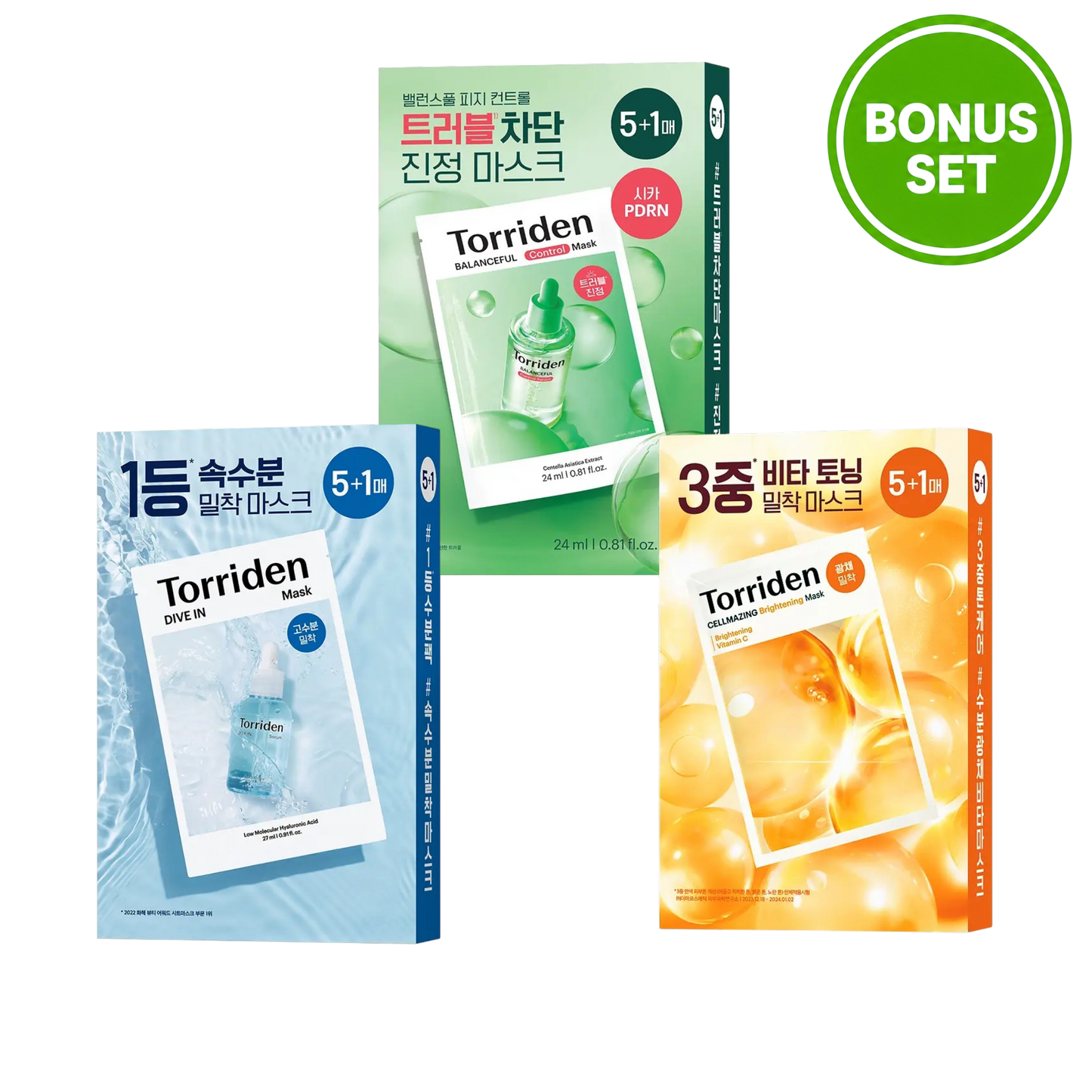 Torriden Sheet Mask Collection 27ml × 5 Sheets + 1 Bonus Sheets