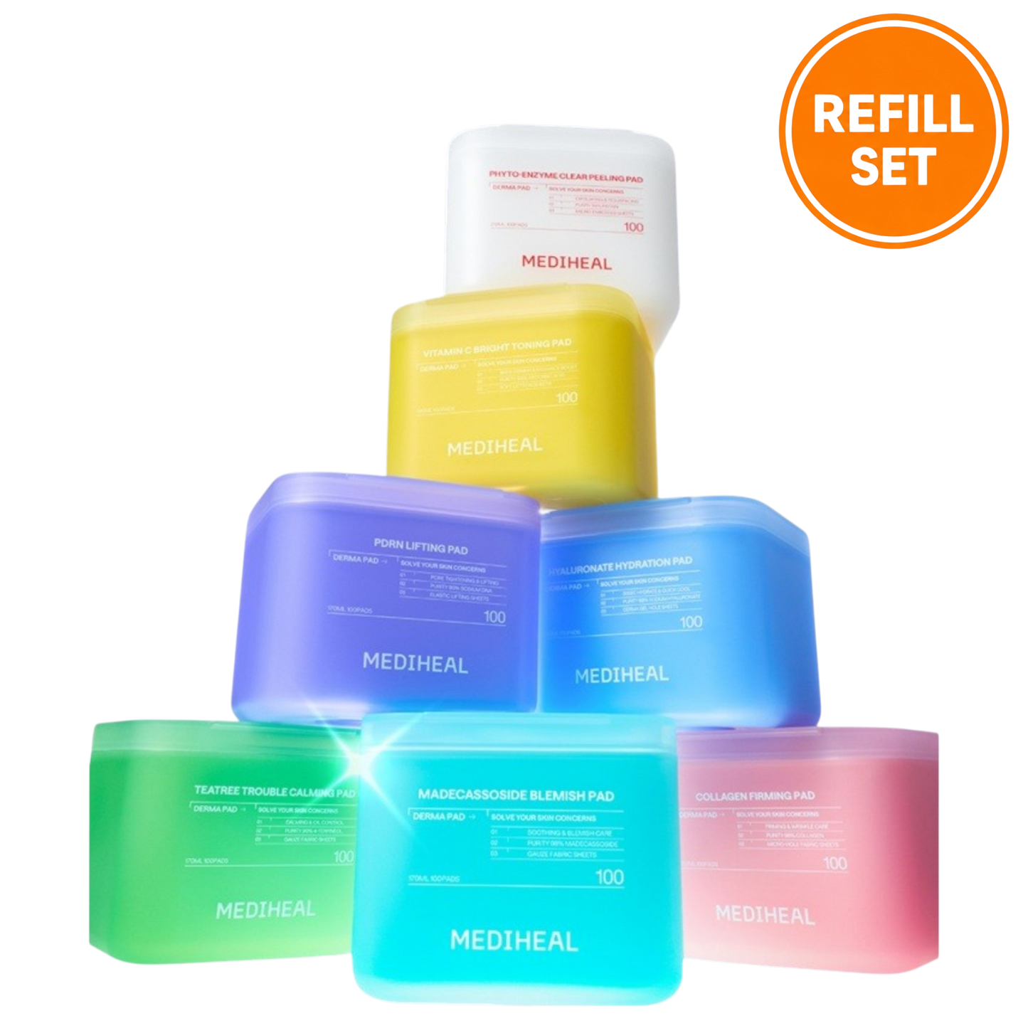 MEDIHEAL Derma Pad 100 Pads + 100 Pads Refill Set (7 Types)