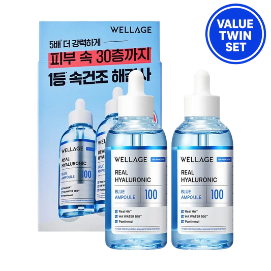 WELLAGE REAL HYALURONIC BLUE AMPOULE  75ml + 75ml Double Set