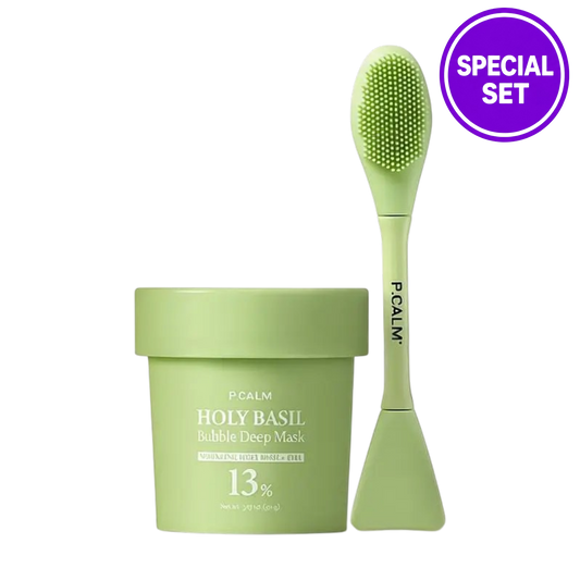 P.CALM Holy Basil Bubble Deep Mask 90g + Dual Brush Special Set
