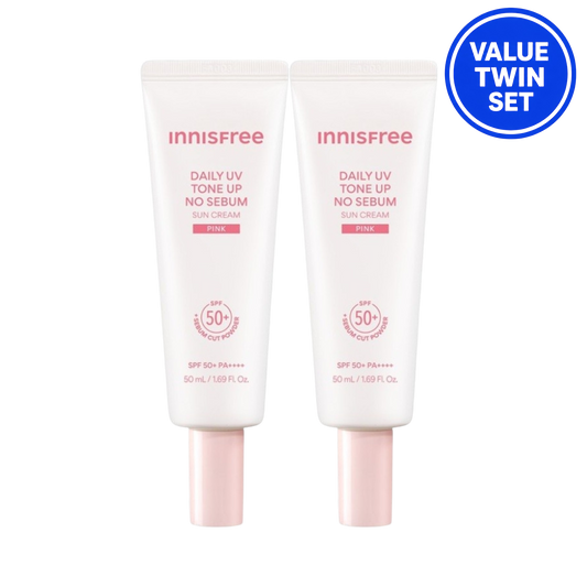 INNISFREE PINK Daily UV Tone-Up No Sebum Sun Cream SPF50+ PA++++ 50ML + 50ML Value Twin Set