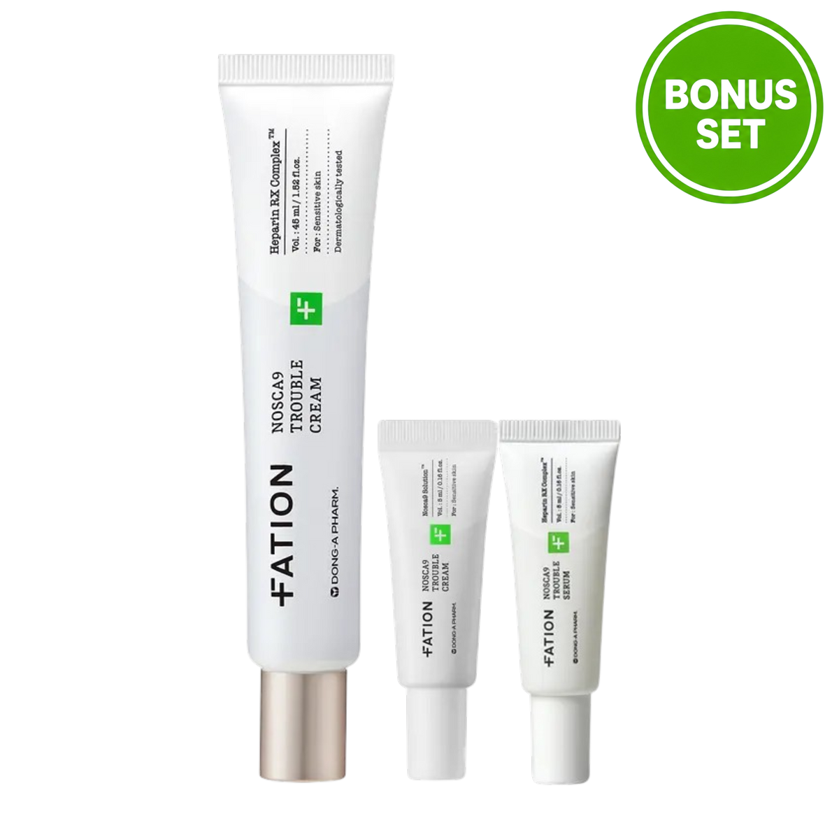 FATION NOSCA9 TROUBLE CREAM 45ML + 5ML CREAM + 5ML SERUM (BONUS SET)