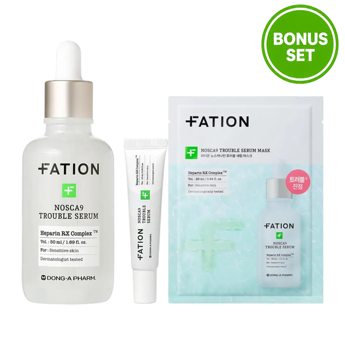 FATION NOSCA9 TROUBLE SERUM 50ML + 15ML + 1 Sheet Mask Bonus Set