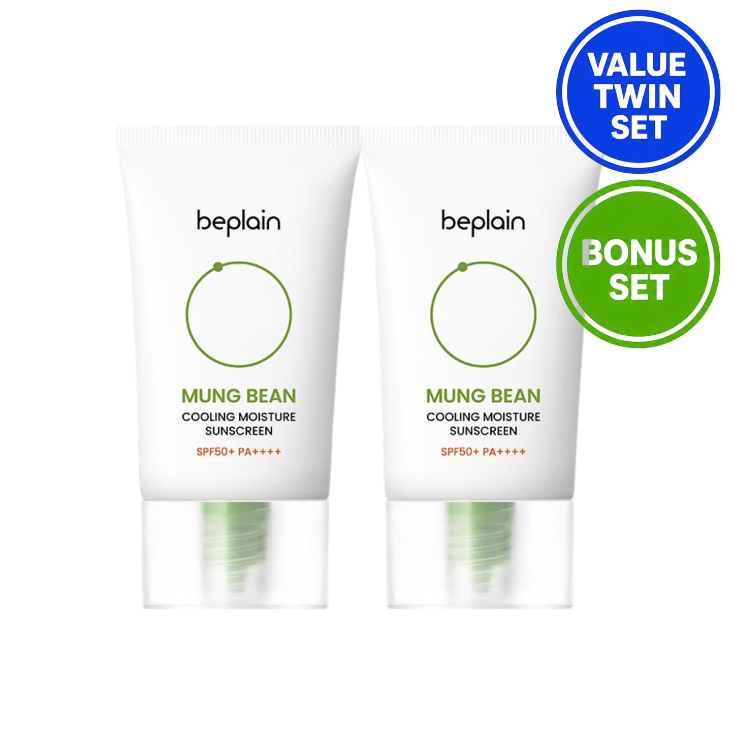 BEPLAIN Mung Bean Cooling Moisture Sunscreen SPF50+ PA++++ 50ml + 50ml + 10ml Bonus Value Twin Set