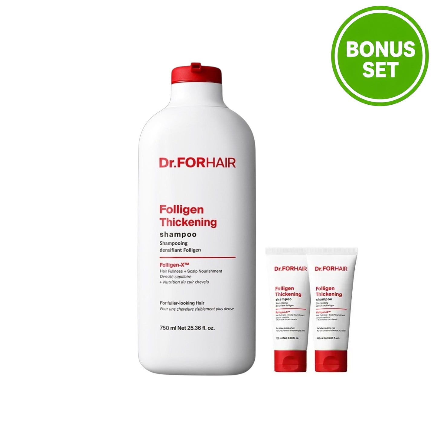 Dr.ForHair Folligen Thickening Shampoo 750ml + 100ml + 100ml Bonus Set