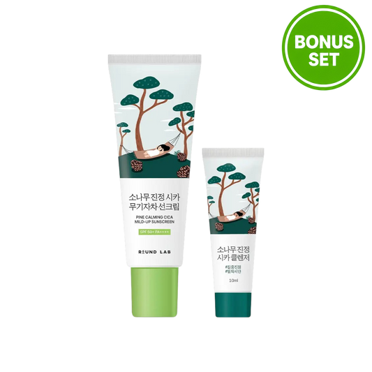 ROUND LAB Pine Calming Cica Mild-Up Sunscreen SPF50+ PA++++ 40ml + Pine Calming Cica Cleanser 10ml Bonus Set