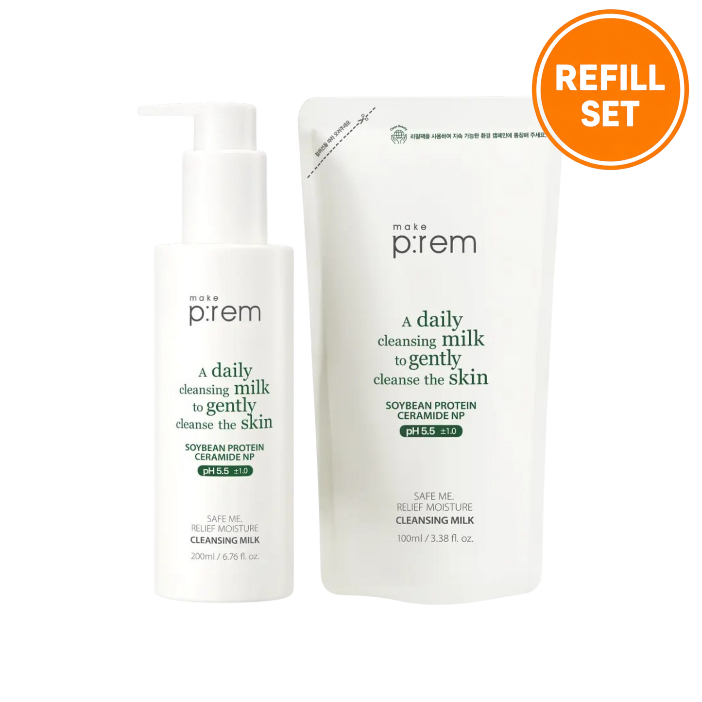 MAKE P:REM Safe Me Relief Moisture Cleansing Milk 200ml + 100ml Refill Set