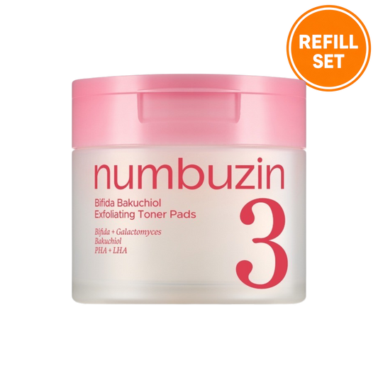 NUMBUZIN No.3 Bifida Bakuchiol Exfoliating Toner Pads - 70 Pads + 70 Pads Refill Set