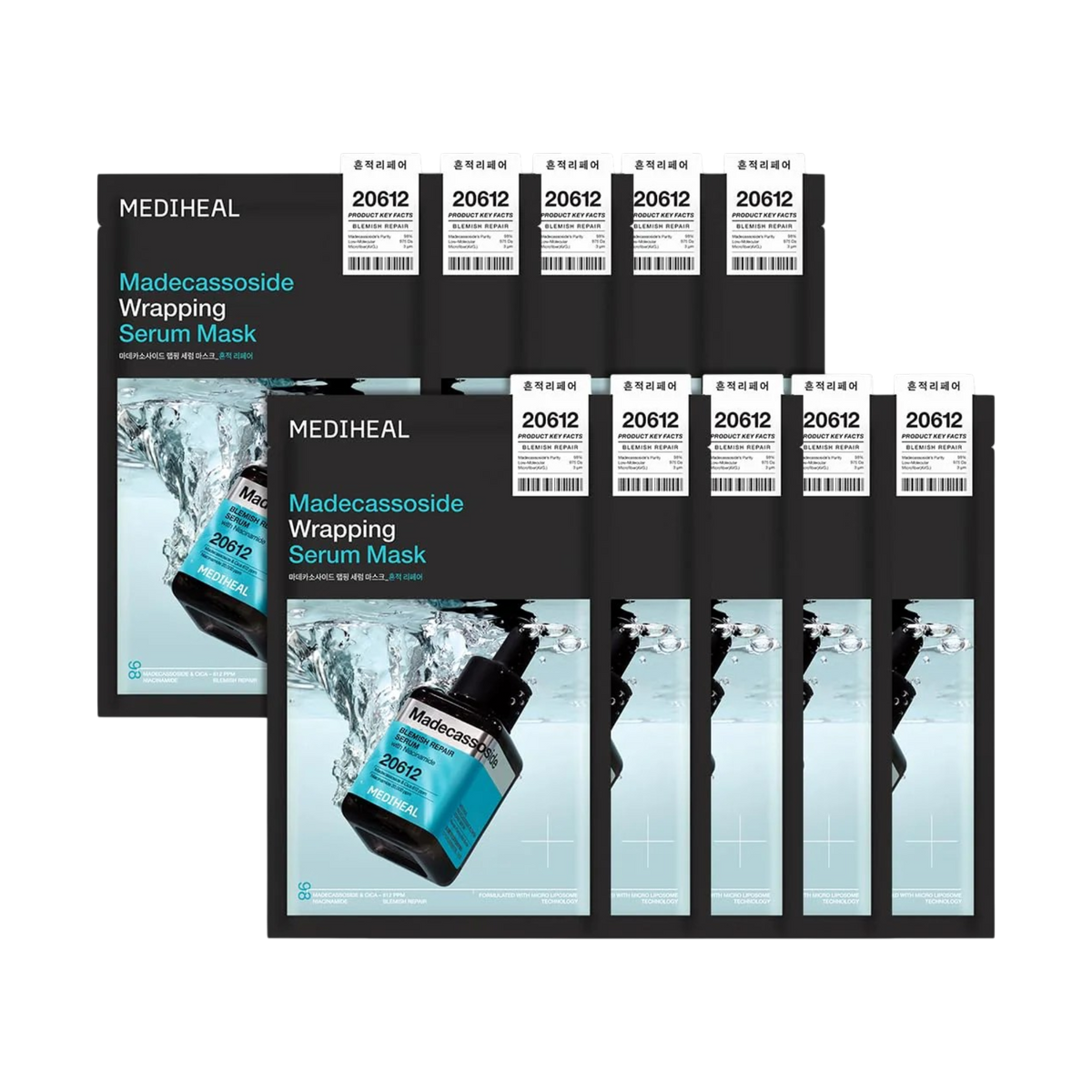 MEDIHEAL Wrapping Serum Mask 10 Sheets - 6 Types (Madecassoside / PDRN / Teatree / Vitamin C / Collagen / Hyaluronate)