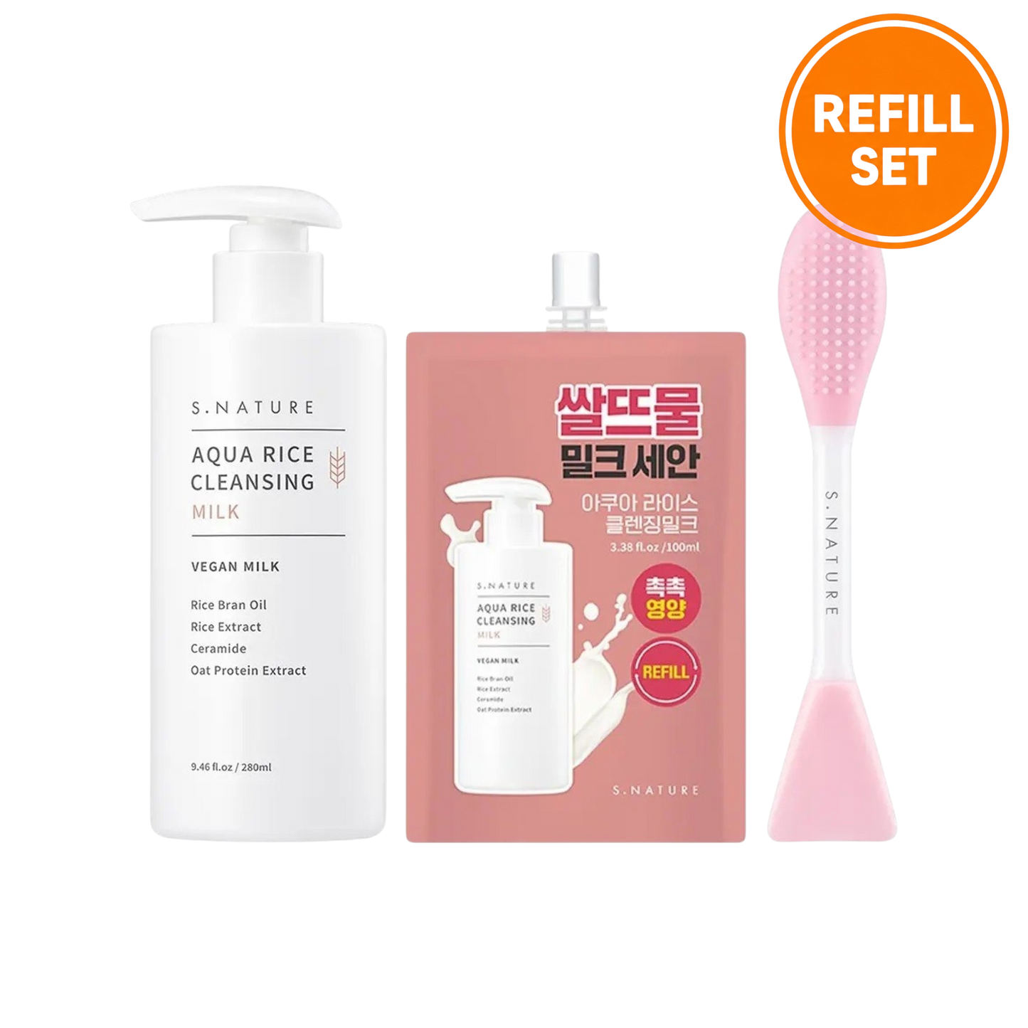 S.NATURE Aqua Rice Cleansing Milk 280ml + 100ml Refill Set