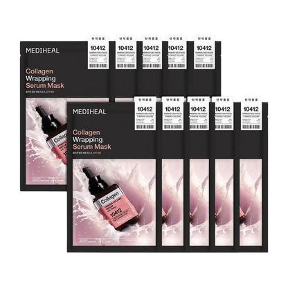 MEDIHEAL Wrapping Serum Mask 10 Sheets - 6 Types (Madecassoside / PDRN / Teatree / Vitamin C / Collagen / Hyaluronate)