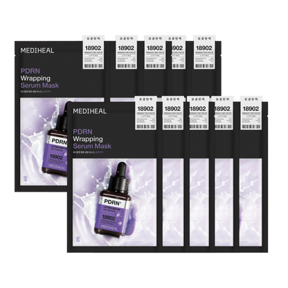 MEDIHEAL Wrapping Serum Mask 10 Sheets - 6 Types (Madecassoside / PDRN / Teatree / Vitamin C / Collagen / Hyaluronate)