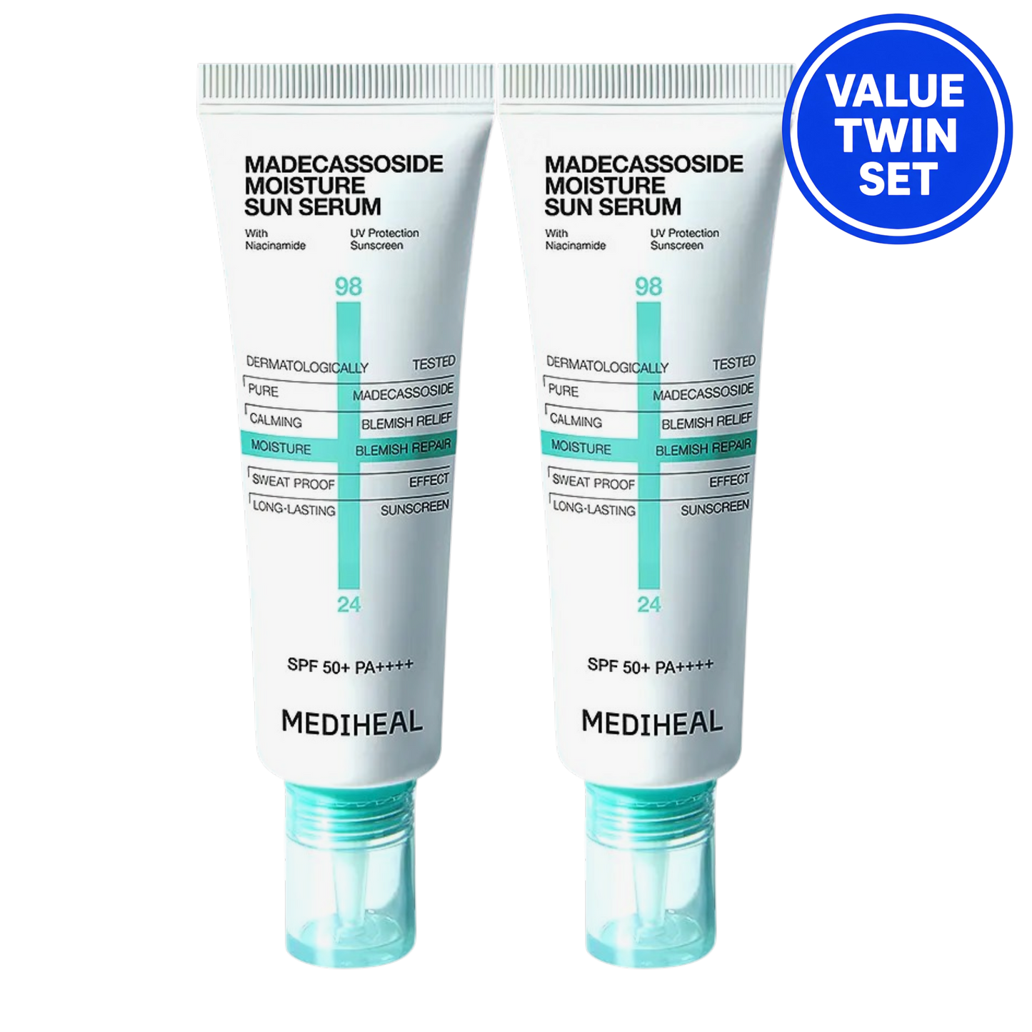 MEDIHEAL Madecassoside Moisture Sun Serum SPF50+ PA++++ 50g + 50g Value Twin Set