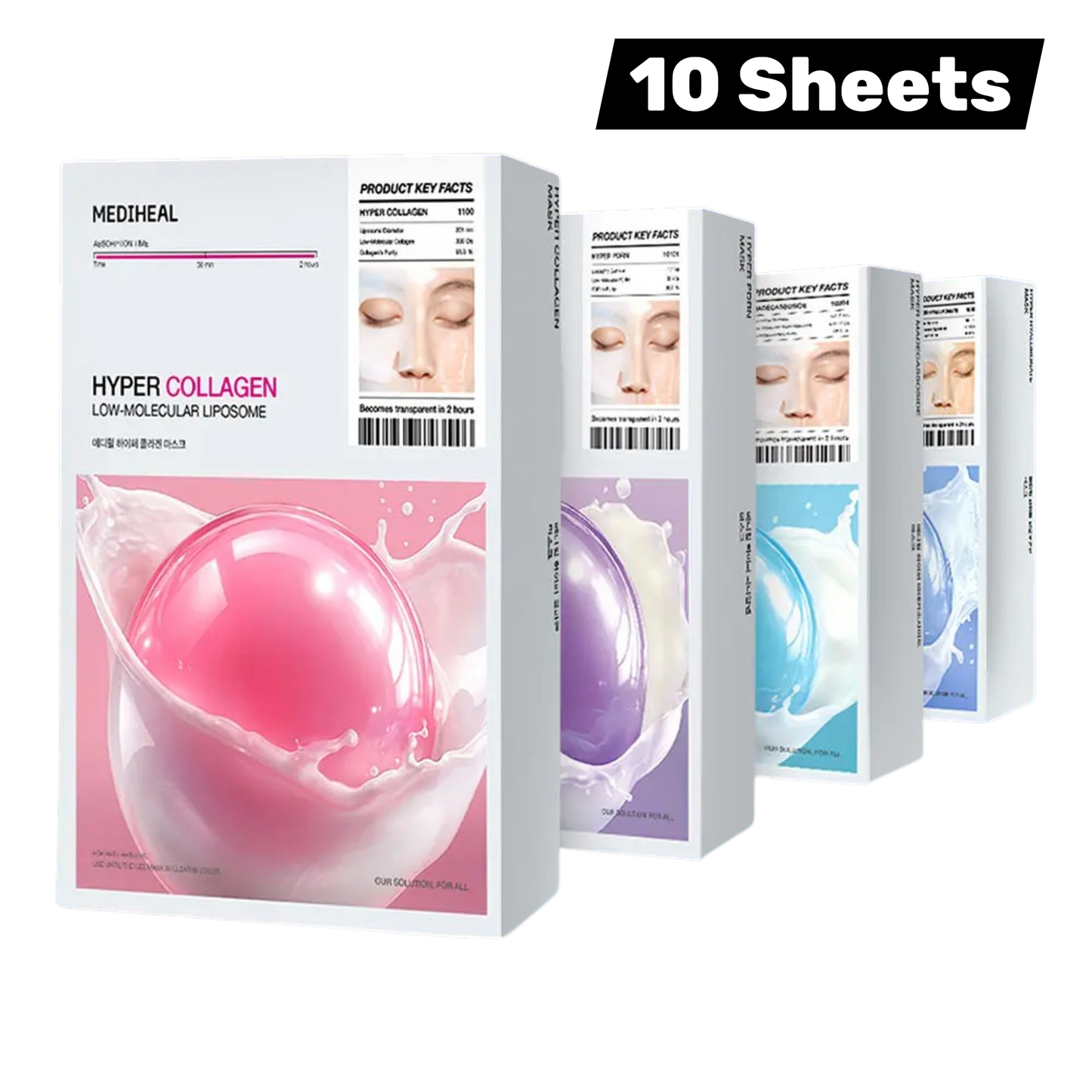 MEDIHEAL Hyper Low-Molecular Liposome Gel Mask 10 Sheets - 4 Types (Collagen / PDRN / Hyaluronate / Madecassoside)