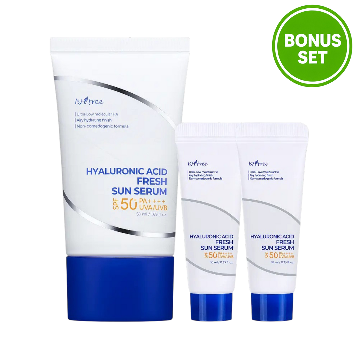 ISNTREE Hyaluronic Acid Fresh Sun Serum 50ml + 20ml (10ml x 2) SPF50+ PA++++ Bonus Set