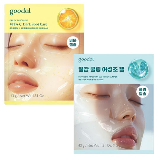 GOODAL Gel Mask - 5 Sheets 2 Types (Green Tangerine Vita-C Dark Spot Care / Heartleaf Hyaluron Soothing)