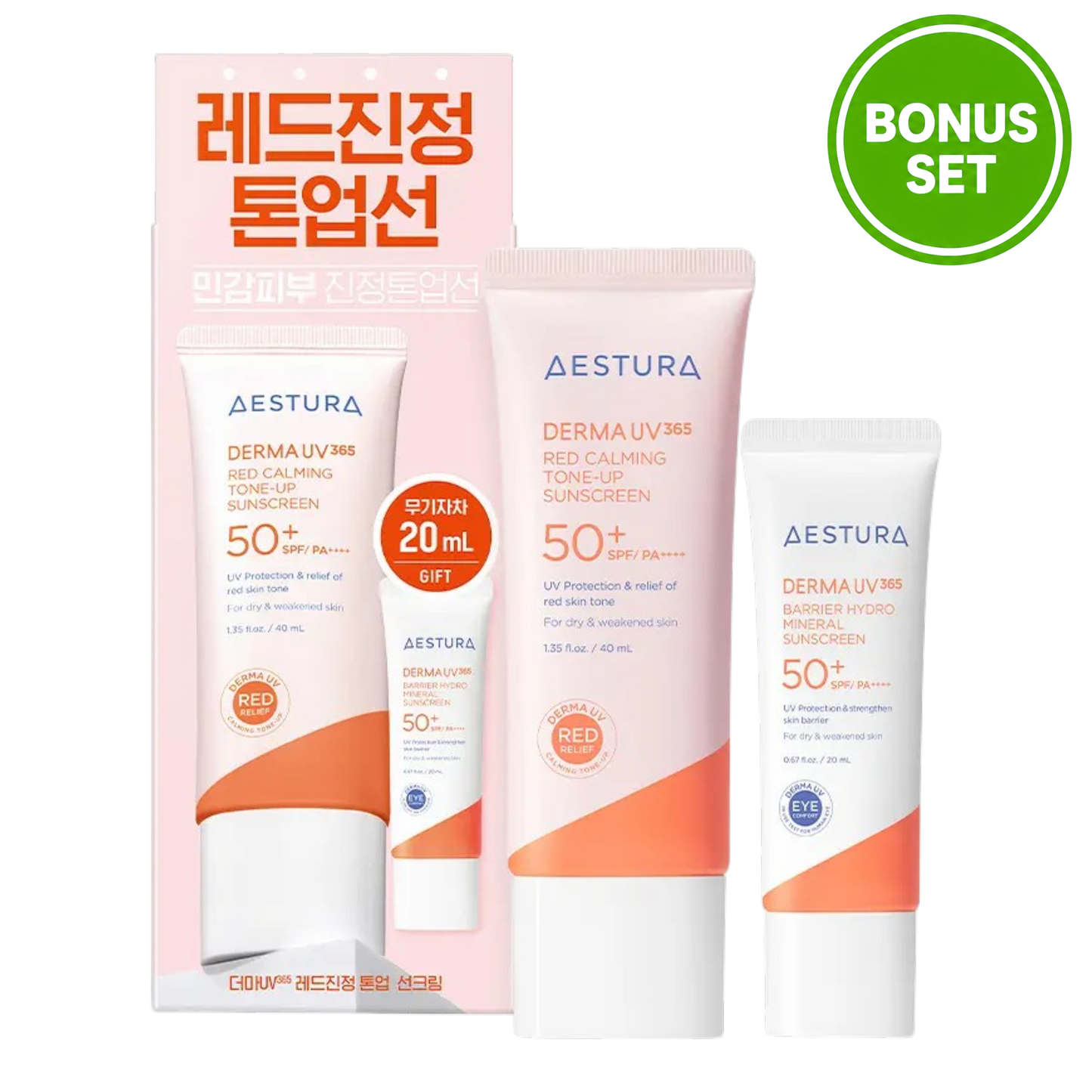 Aestura Derma UV365 Red Calming Tone-Up Sunscreen 40ml + Mineral Sunscreen 20ml