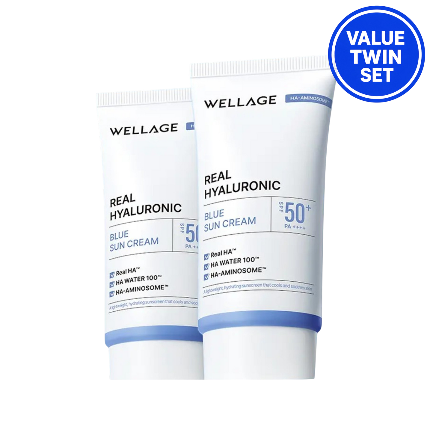 WELLAGE Real Hyaluronic Blue Sun Cream SPF50+ PA++++ 50ml + 50ml (Twin Set)