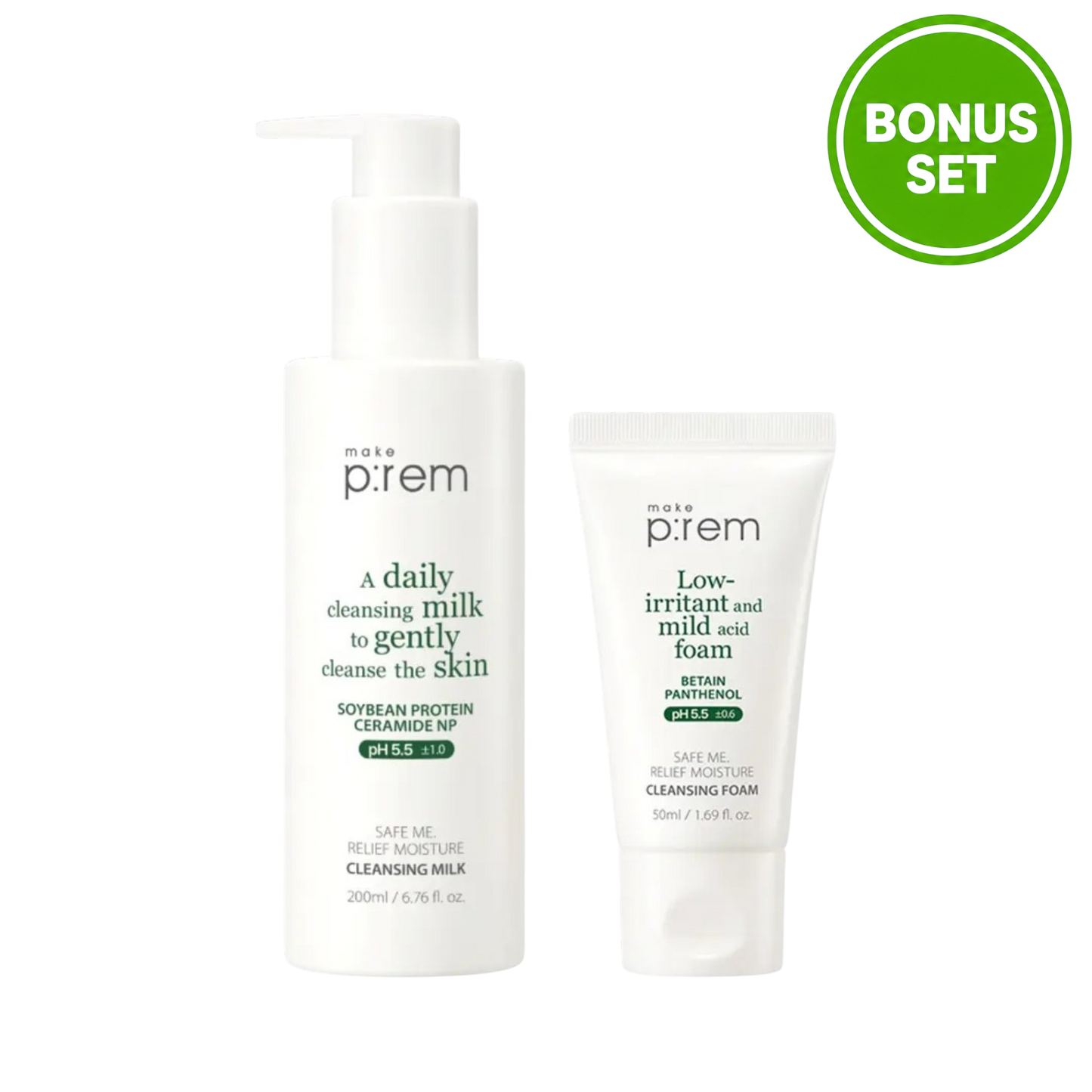 MAKE P:REM Safe Me Relief Moisture Cleansing Milk Bonus Set (200ml+ Cleansing Foam 50ml)