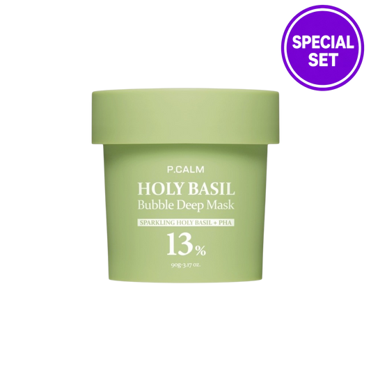 P.CALM Holy Basil Bubble Deep Mask 90g + Dual Brush Special Set