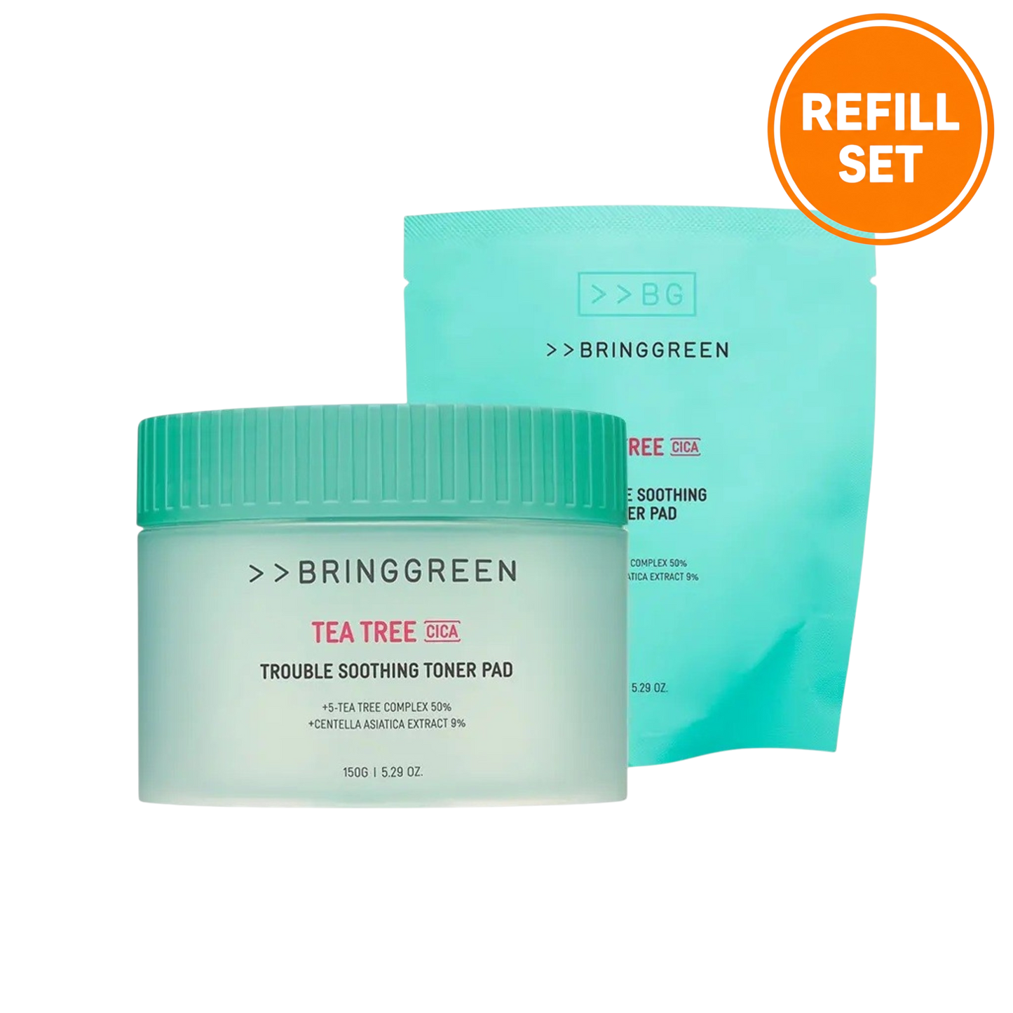 BRINGGREEN Tea Tree Cica Trouble Soothing Toner Pad Refill Set (90 Pads + 90 Pads)