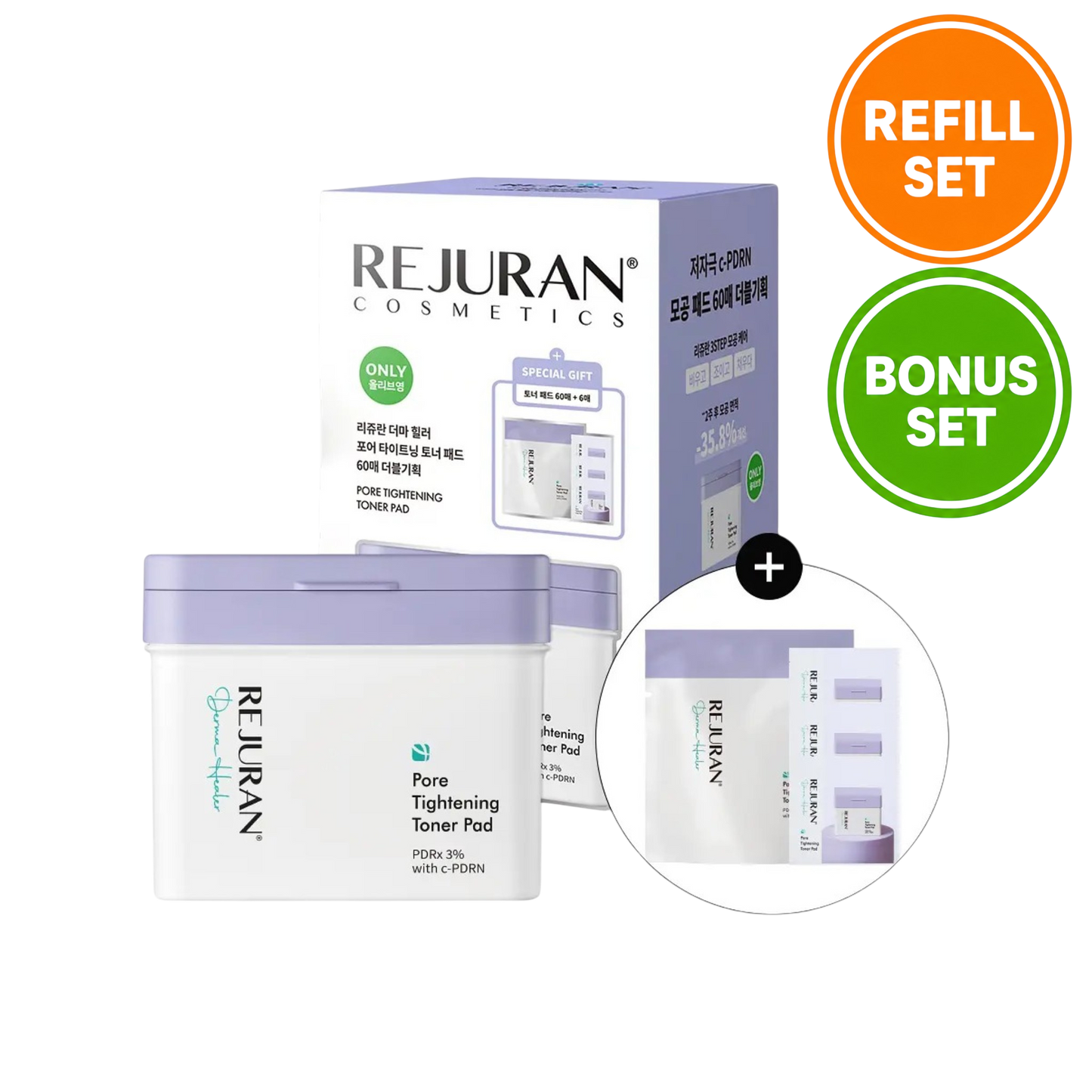 REJURAN Pore Tightening Toner Pad Special Bonus Set (60 Pads + 60 Pads Refill + 6 Pads Extra)