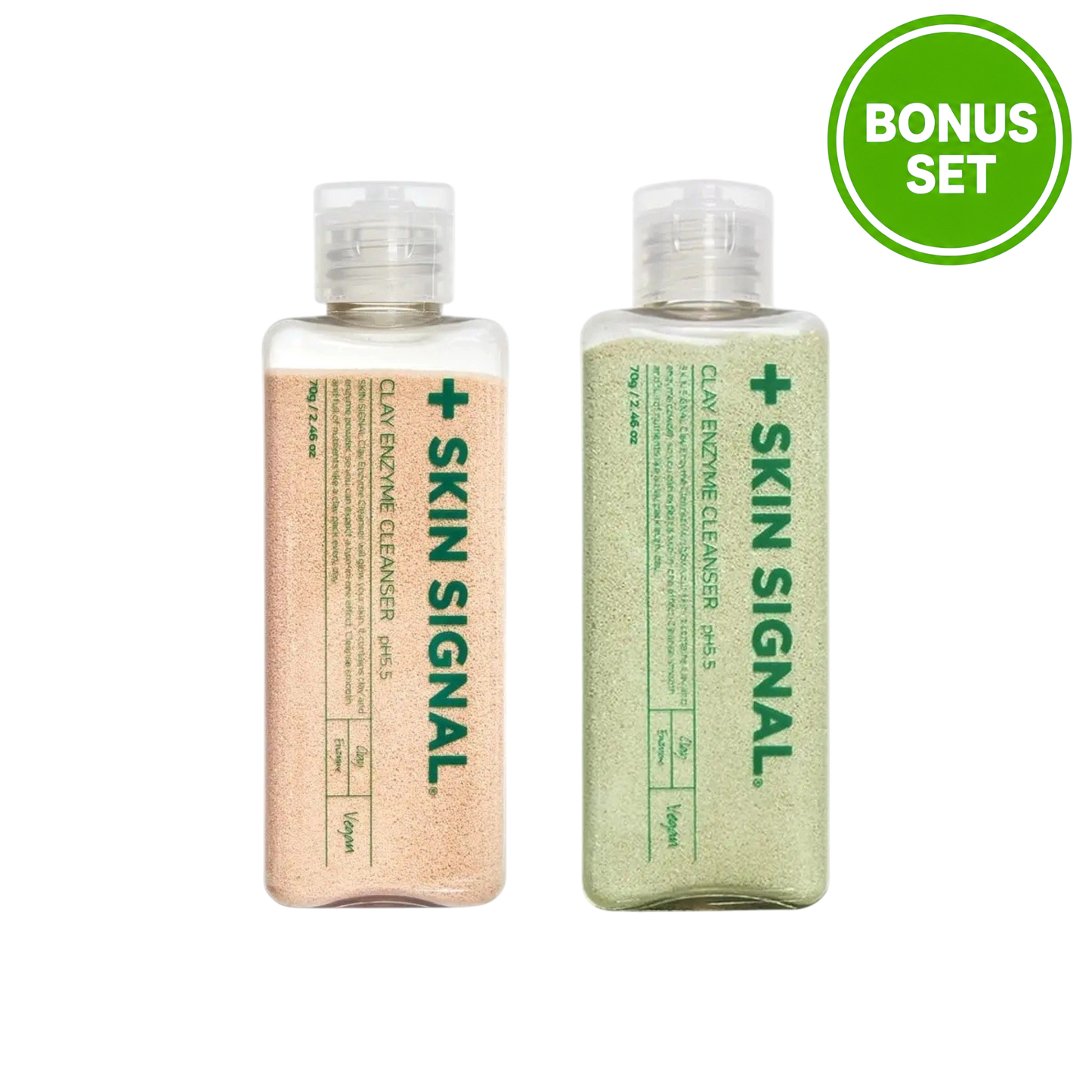 SKIN SIGNAL Clay Enzyme Cleanser pH5.5 70g + Pack Brush Bonus Set (Pink / Green)