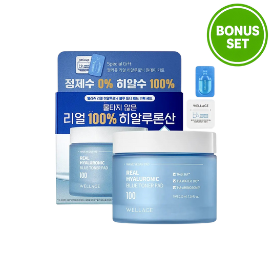 WELLAGE REal Hyaluronic Blue Toner Pad Specialt set (70 Pads + 1 Day Kit)
